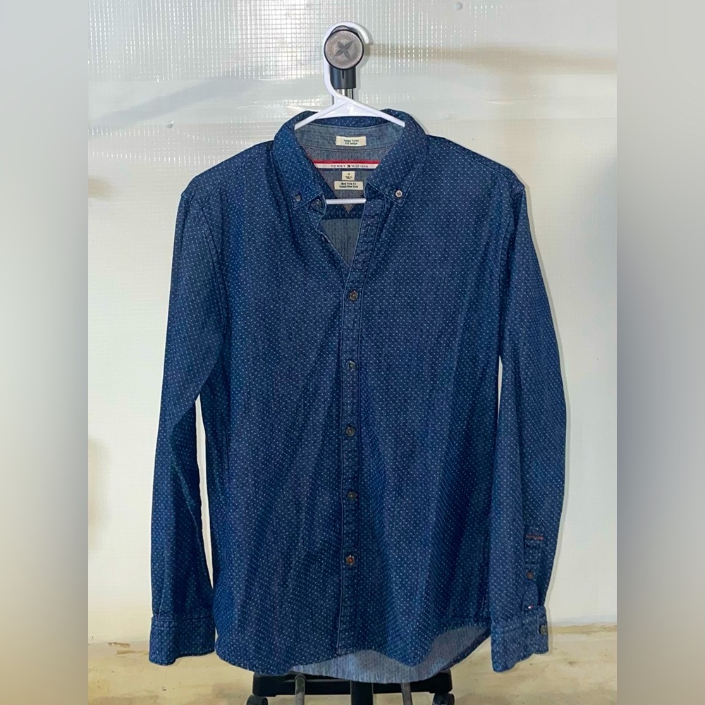 Tommy Hilfiger Men’s Denim Shacket with Dot Pattern